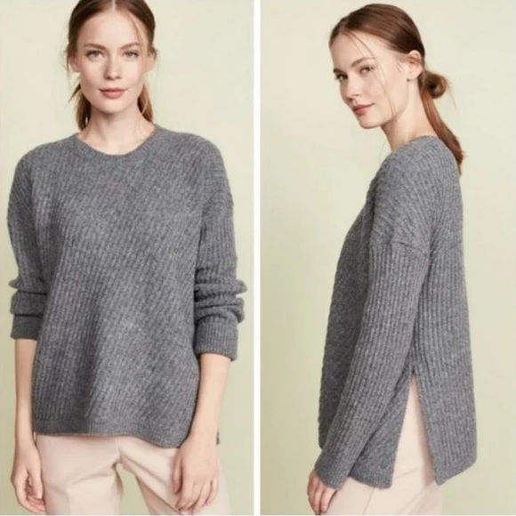 VINCE Side Slit Crew Neck Wool Blend Sweater Pullover Oversized Small Grey - Picture 2 of 14